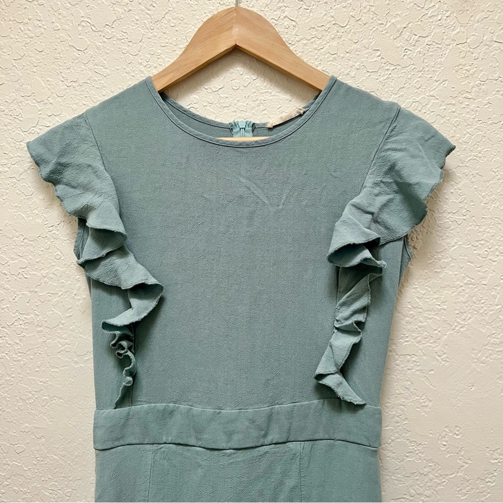 Bohme Mint Green Ruffle Midi Dress Sleeveless Boho Feminine Ruffle Linen - Picture 2 of 8